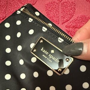 Kate Spade ♠️ Enameled Black/White Polka Dot Nylon Zippered Pouch